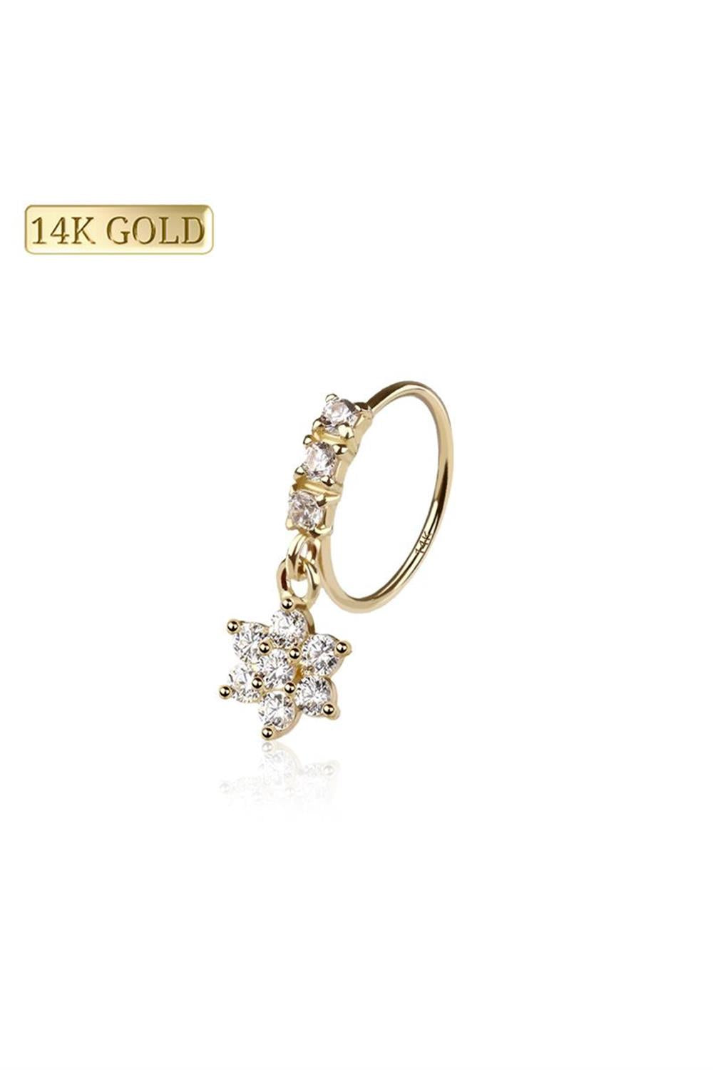 14K Gold 20G FLOWER NOSE HOOP DANGLE (8mm)